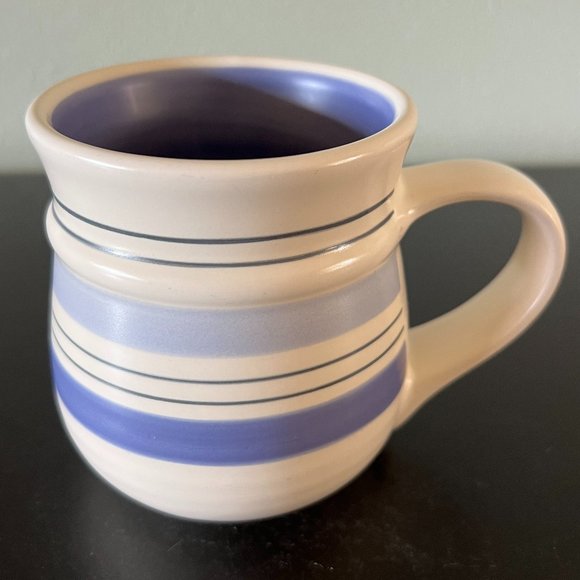 Set of 2 Pfaltzgraff Hand Painted RIO Stoneware Mug with Stripes in Hues of Blue - Picture 4 of 10